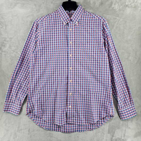 Gitman Bros USA MADE Dress Shirt Mens Size Large Red Blue Plaid‎ Button Up - Picture 1 of 5